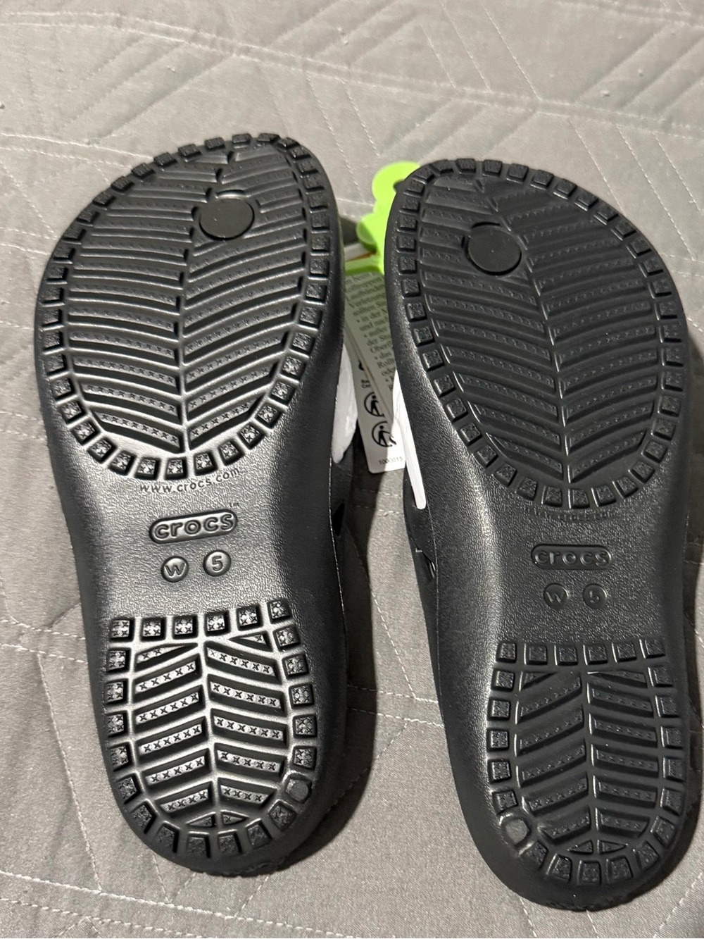 CROCS Kids Black Clogs with Neon Green Heel Strap